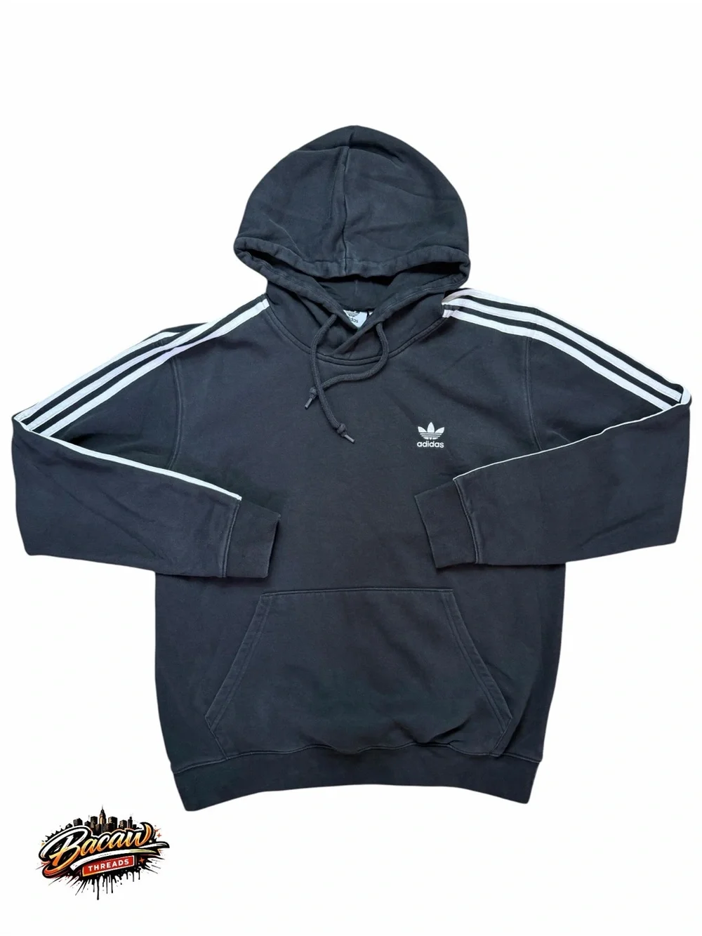 adidas Originals Trefoil 3-Stripes Pullover Hoodie Men's M Black Pockets